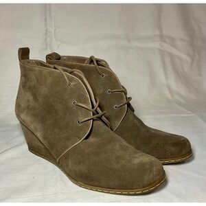 Franco Sarto Tan Suede Wedge Ankle Boots Lace Up Women's Size 8